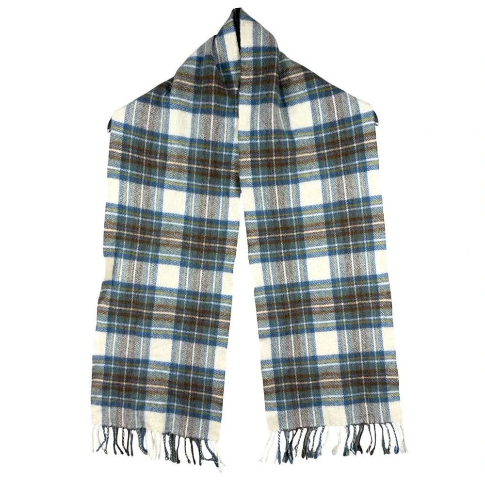 Johnstons‎ of Elgin 100% Lambswool Plaid Scarf Tartan Fringe Scotland 60x9